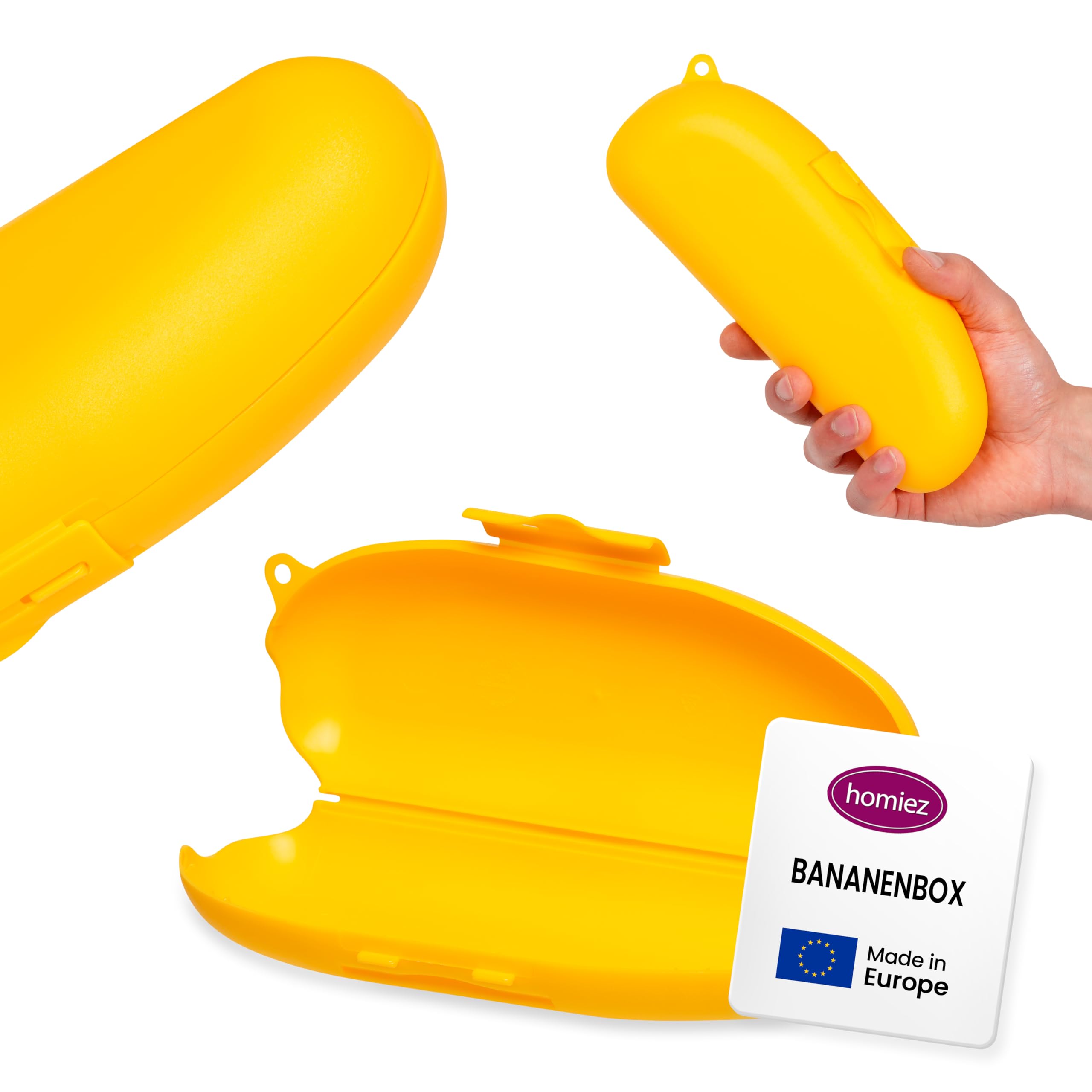 homiez Banana Box Set of 1, 100% BPA-Free Banana Protection, Banana Tin, Banana Storage Box, Dishwasher Safe, Banana Holder Protects Against Crushing on the Go - Banana Lunch Box