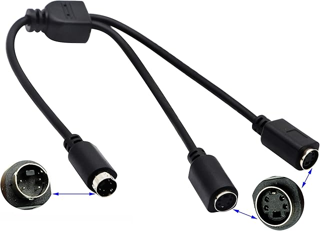 zdyCGTime S-Video 4 Pin Mini DIN Y Splitter Connector Cable 4 Pin Mini DIN S-Video Male to 2 Female Y Splitter Extension Adapter Cable for SVHS/S-Video Cable(28CM/11Inch)