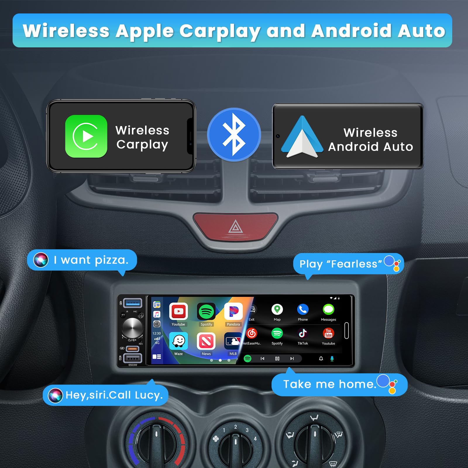 Inefala Autoradio 1 DIN CarPlay Android Auto 6,5" Bluetooth