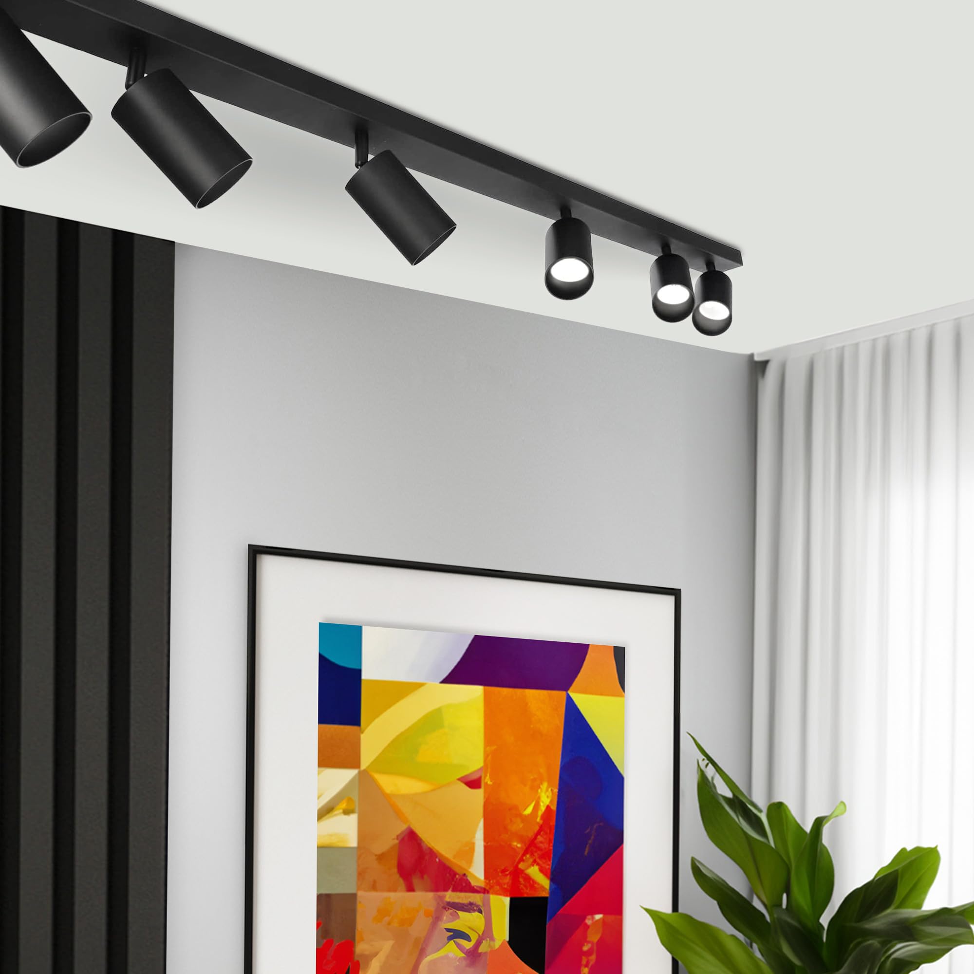 EDO Focos de Techo GU10 con 6 Focos MALGA Negro Orientable, Lampara de Techo Interior Ajustables y Giratorios Moderno, Plafón para Salon, Dormitorio, Cocina, Sin Bombilla