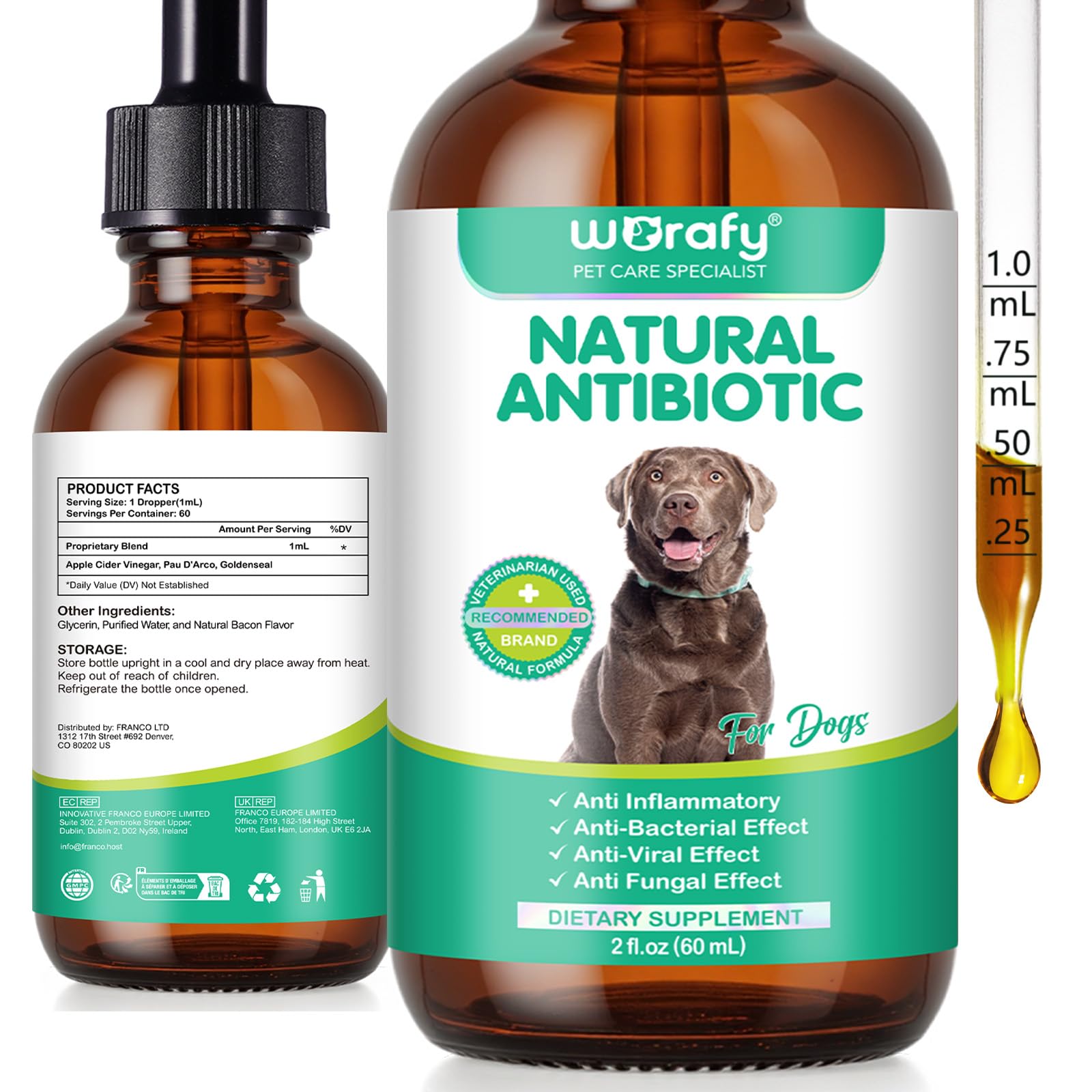 Antibiotics for Dogs, Itchy Skin Soother for Dogs | Allergy & Discomfort Relief & Skin & Immune Support Drops with Natural Bacon Flavor, Easy-to-Use, 60ml