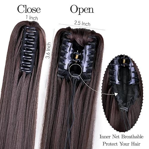 Miniatura 4 de Extensiones de cabello sintético para cola de caballo de 22 pulgadas, 4.33 onzas por paquete, extensiones de cabello sintético largo y lacio,