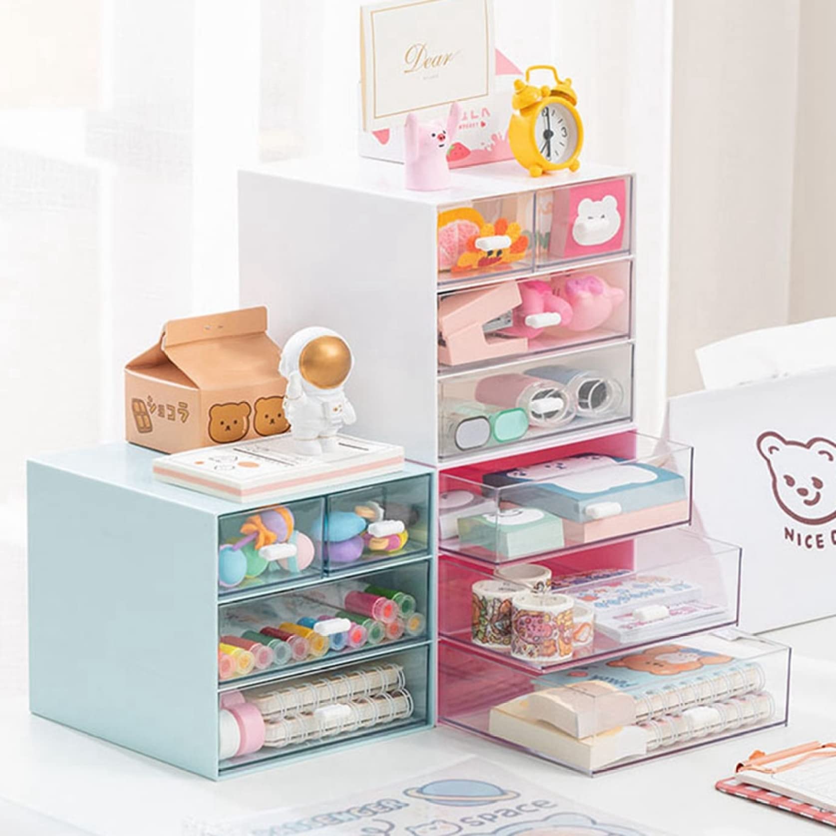 Amazon｜収納ボックス 引き出し 小物入れ 大容量 4段 透明 ピンク 収納