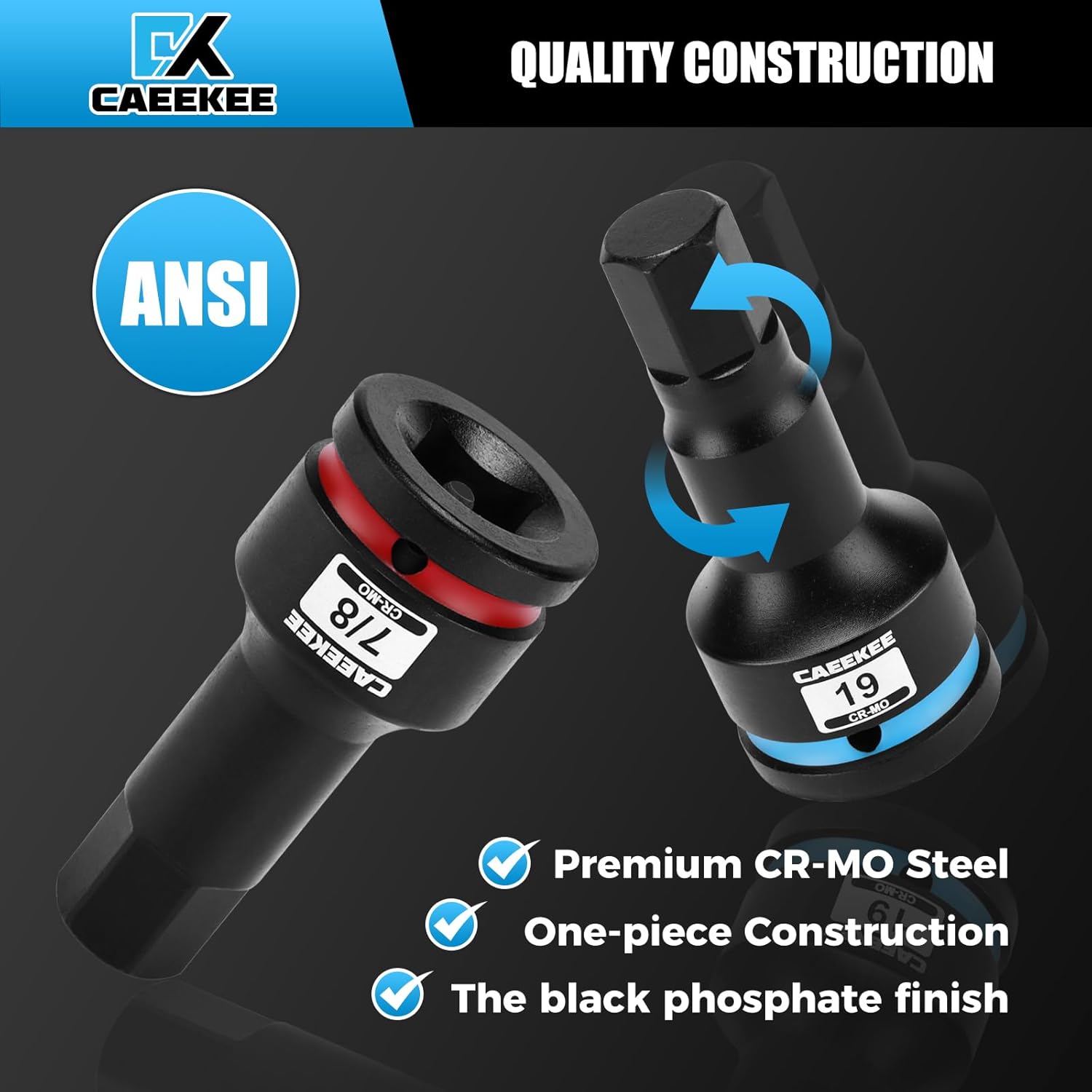 3/4" Drive Master Impact Hex Bit Socket Set, 10 Pieces Allen Bit Socket Set, Cr-Mo, SAE/Metric, 3/4" - 1-1/4", 14mm - 24mm, Heavy Duty Storage Case