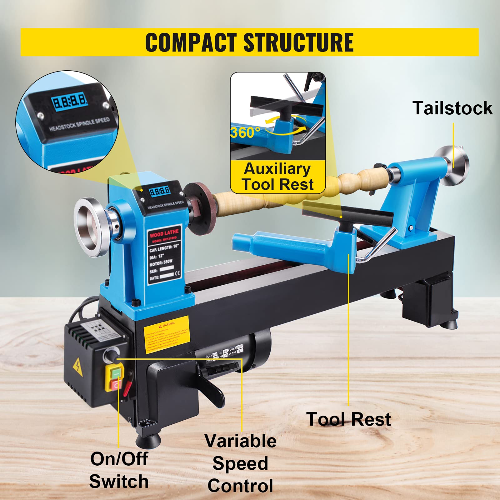 Mophorn Wood Lathe 12 x 18 Inch,Bench Top Heavy Duty Wood Lathe