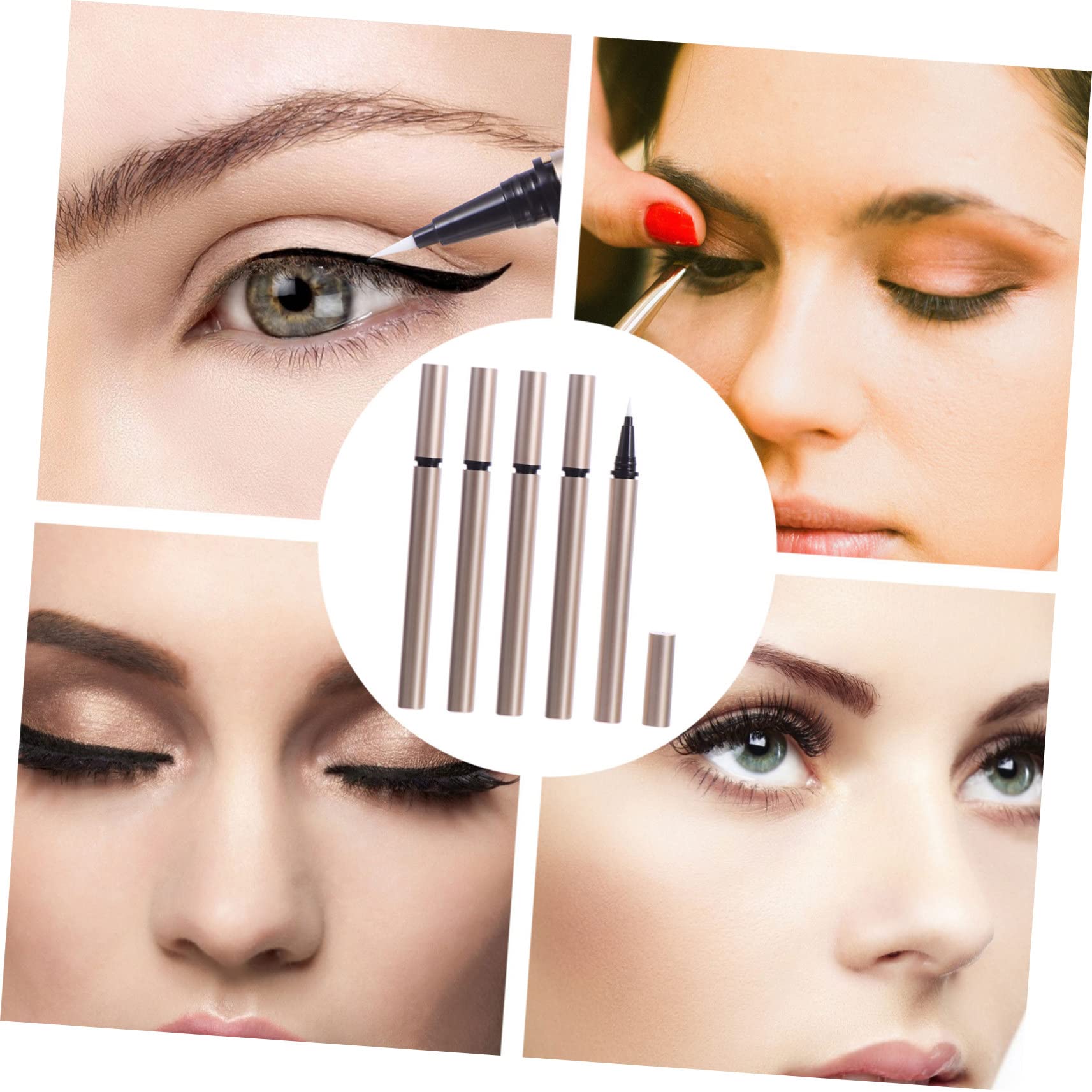 Lápiz Delineador Líquido Recargable 5 Unidades 1 Ml Tubo Plástico Dorado para Maquillaje Ojos Profesionales Uso Diario