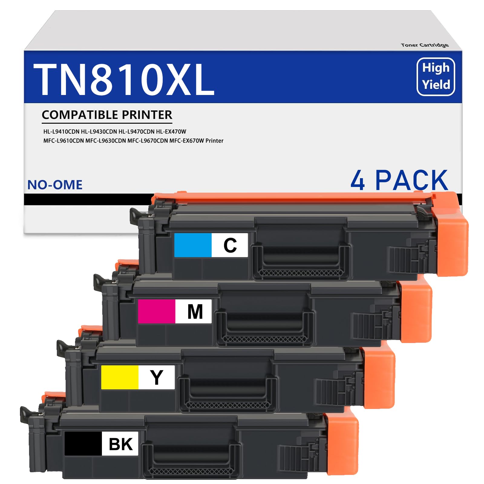 High Yield TN810XL TN-810 Toner Cartridge with Chip (4-Pack) | Compatible with HL-L9410CDN HL-L9430CDN HL-L9470CDN MFC-L9610CDN MFC-L9630CDN MFC-L9670CDN Printer Toner
