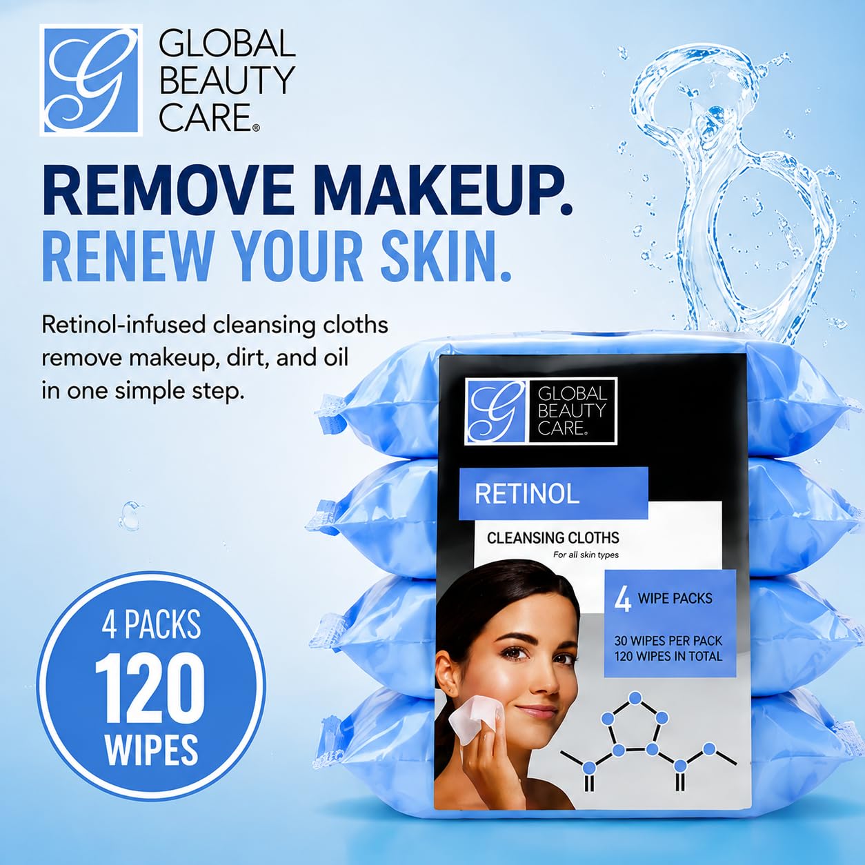 Global Beauty Care Salviette detergenti per tessuti, confezione da 4 (retinolo)