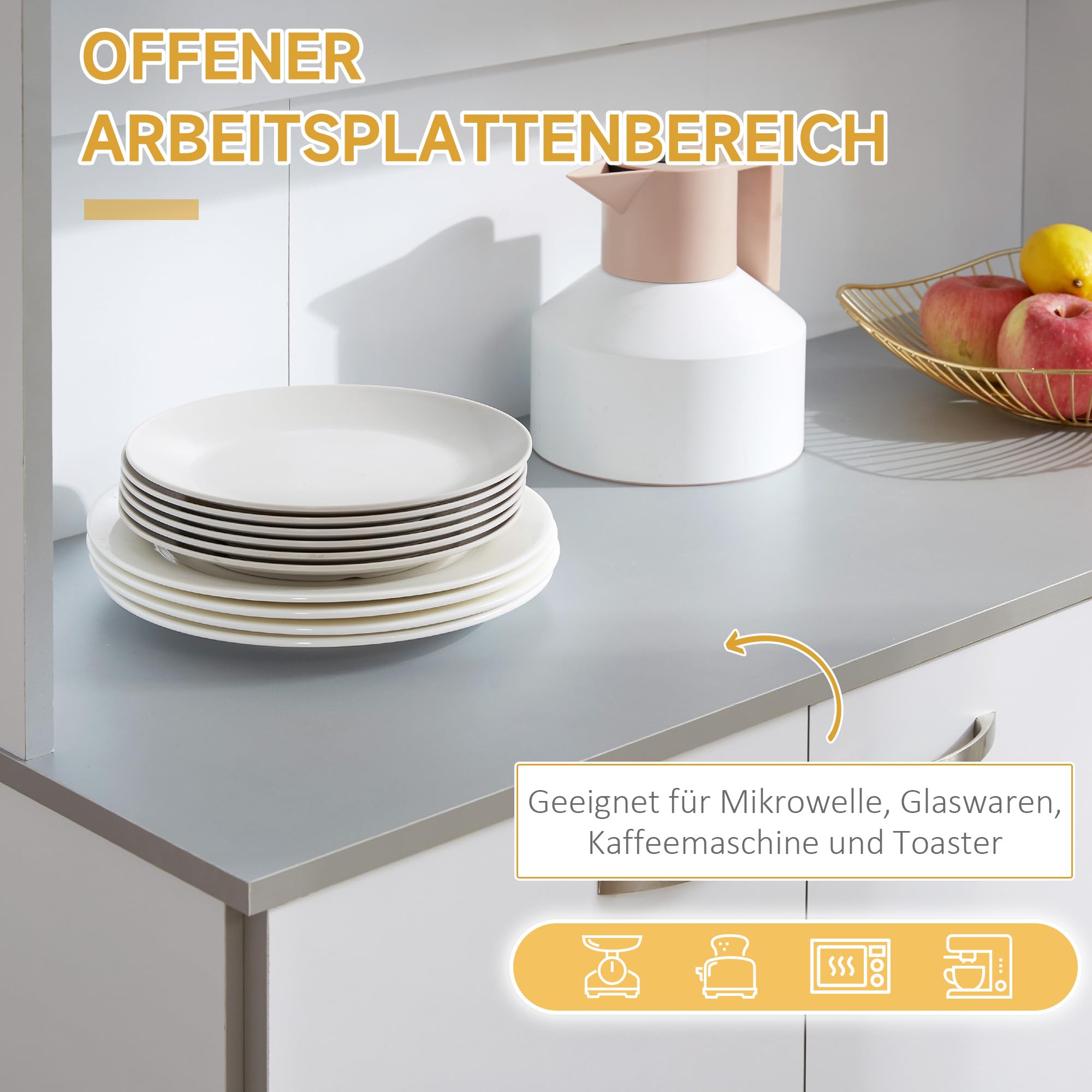 HOMCOM Küchenschrank, Hochschrank mit Schubladen, verstellbaren Einlegeböden, Küchenbuffet mit Mikrowellenregal für Wohnzimmer, Esszimmer, 101 x 39 x 180 cm, Weiß