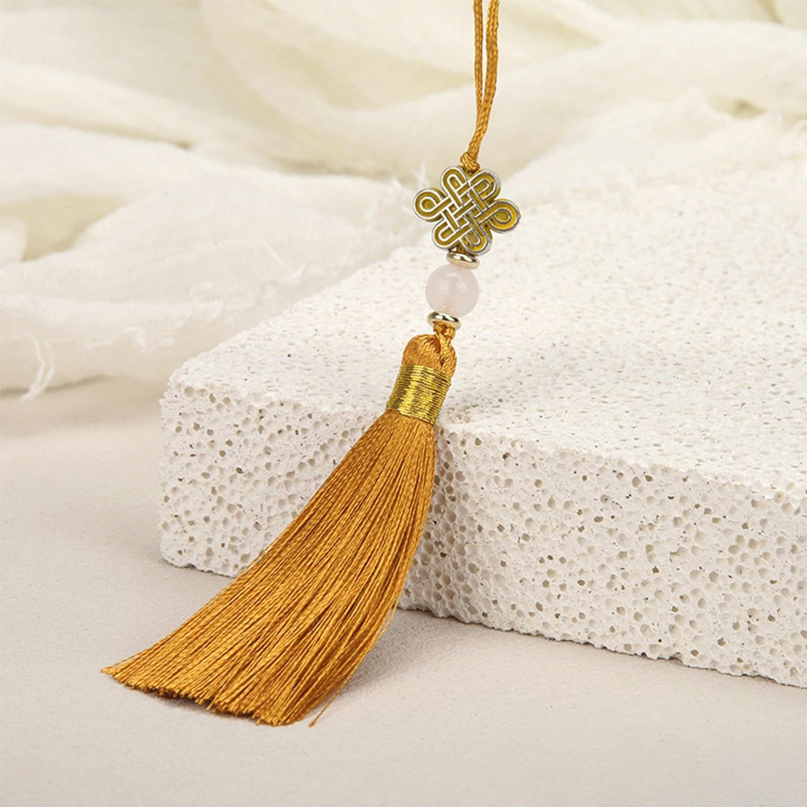 Mini Tassels Silky Tassels with Beads Chinese Knot Small Pom Poms Decoration for DIY Projects Bookmark Keyring(L,30PCS)