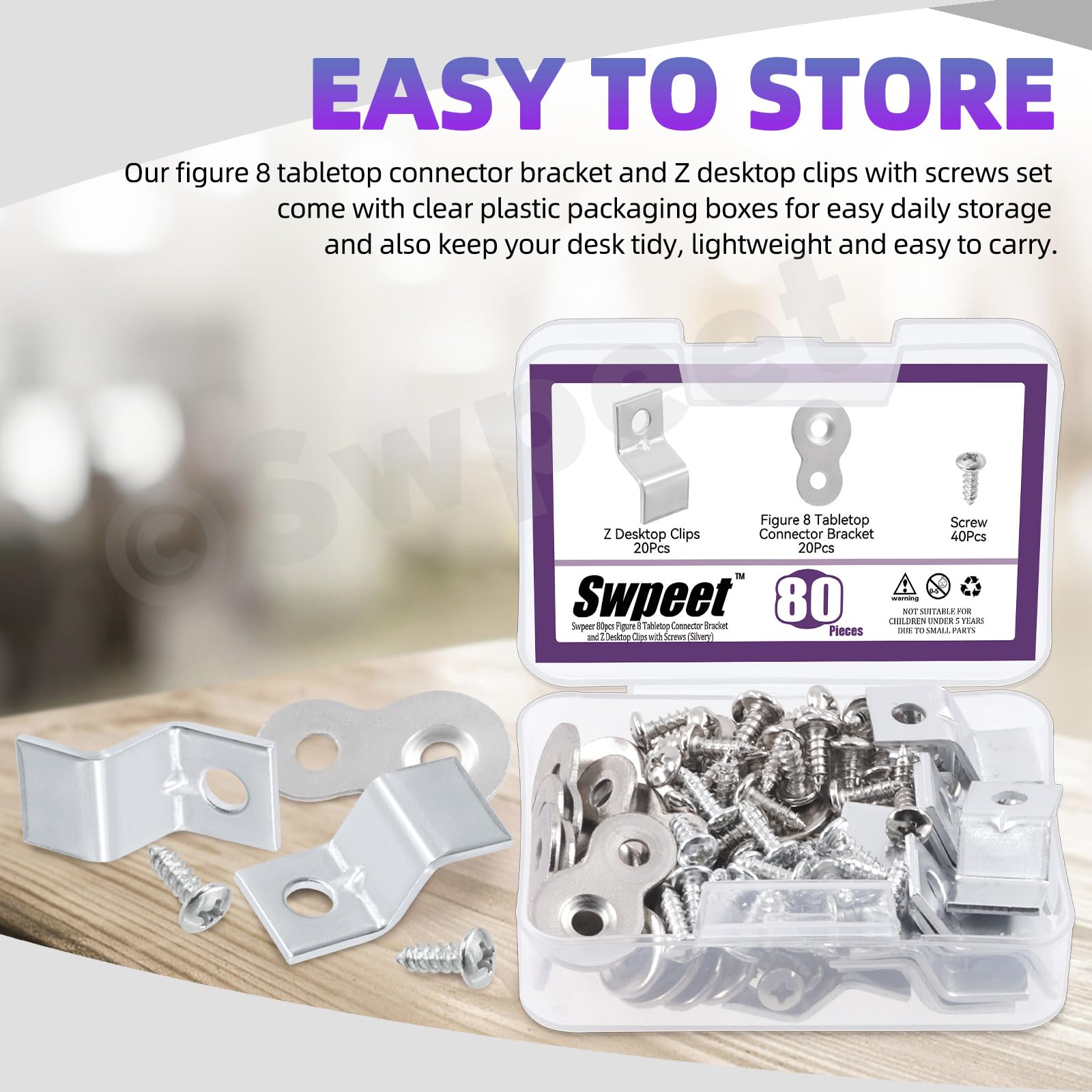 Swpeet 40 works Silver 2 Styles Heavy Duty 8 Table Top Connector and Z Adjustable Corner Brackets with Matched Screws Assortment Kit - Image 4
