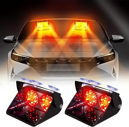 Luces de visera rojas de 5.3 pulgadas, 24 LED, luces estroboscópicas de advertencia de emergencia, 19 modos con ventosas para vehículos, camión,