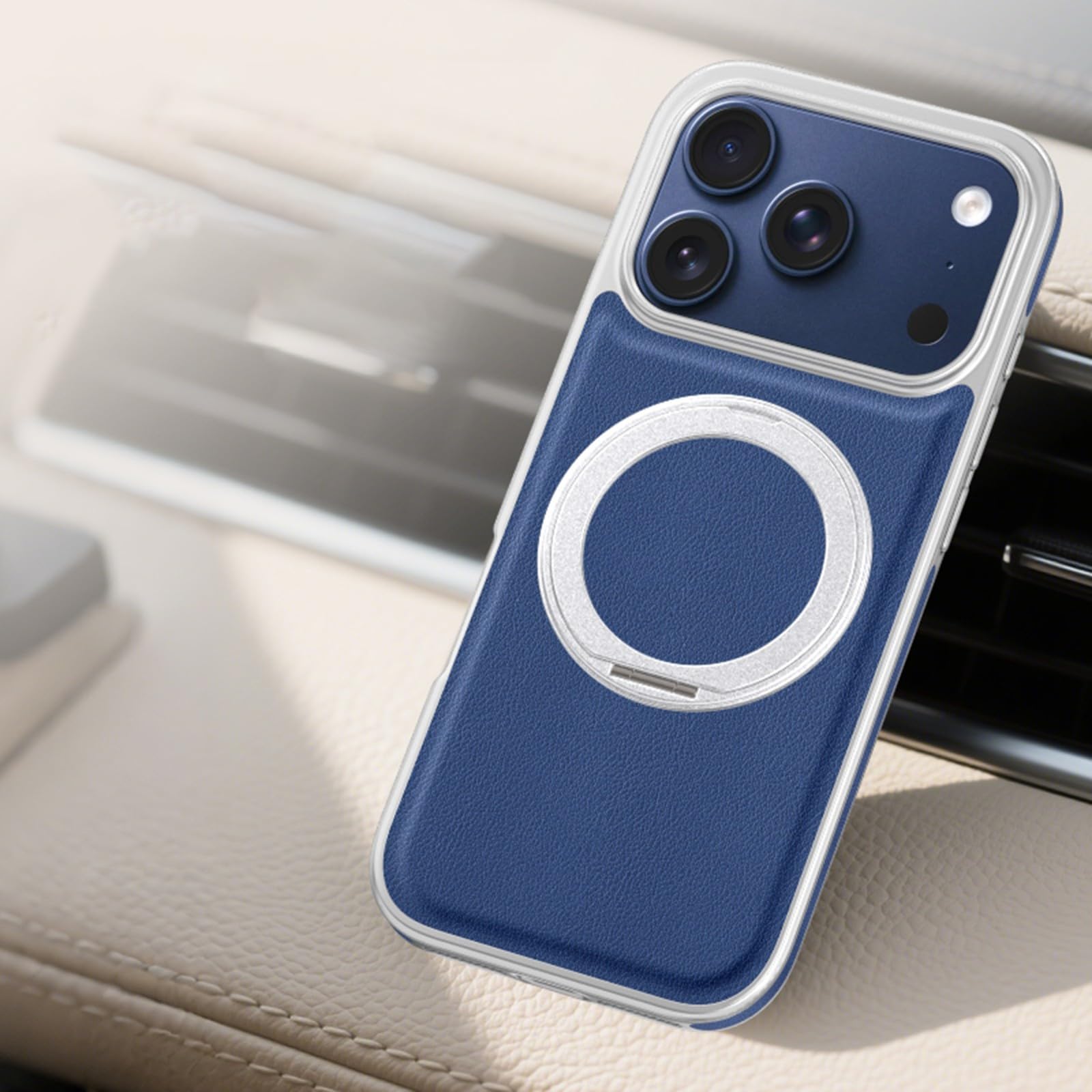 Étui iPhone 17 Pro Max bleu coque silicone rigide support anneau - 8