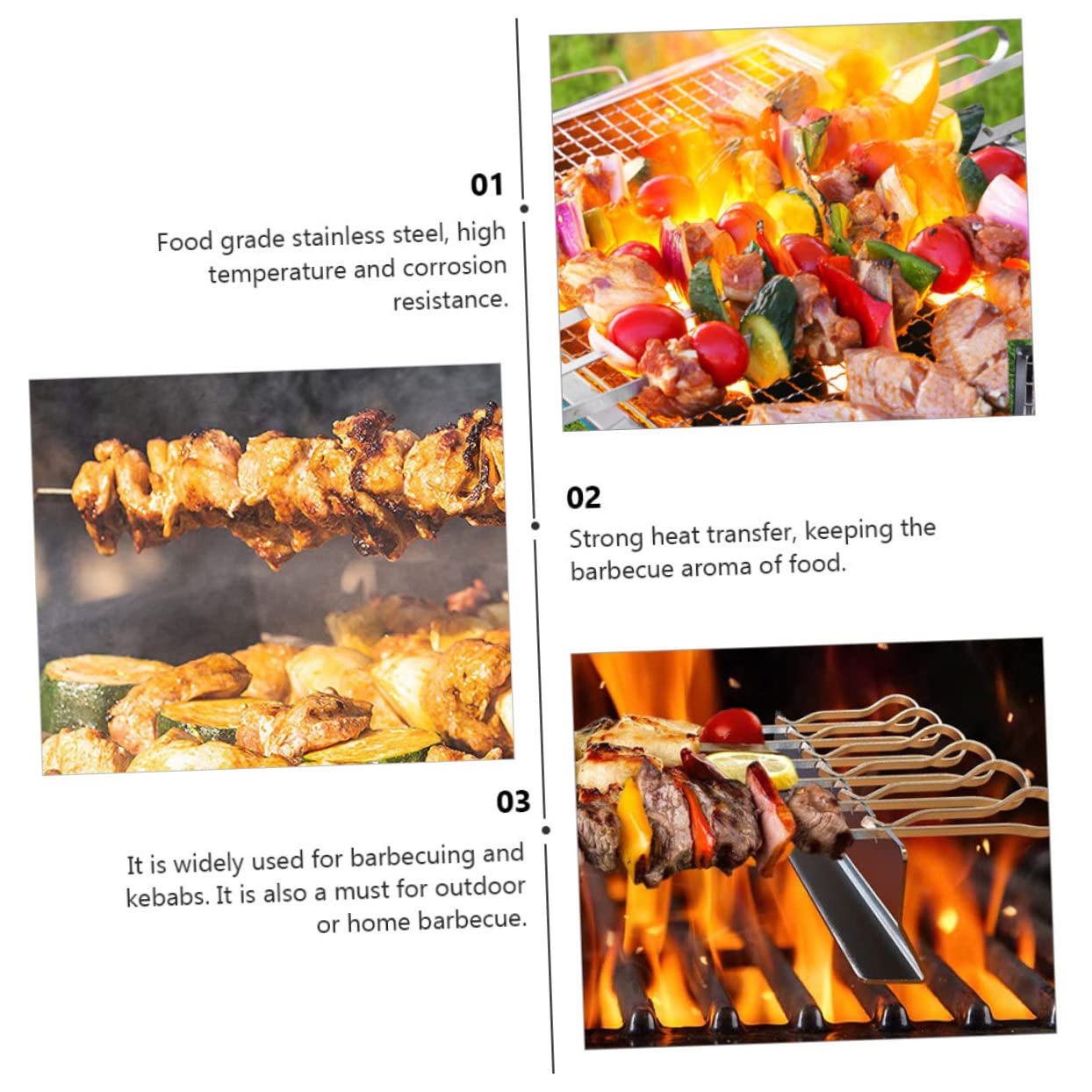 SePkus 6 Stück stiftclipförmige Backstäbchen, wiederverwendbar, Kabob-Stäbchen, Grill-Kabob-Stäbchen, Bratstäbchen, Grillnadel, Grillspieß, Schweinebraten, Grillspieß, Edelstahl-Grill-Lammstäbchen