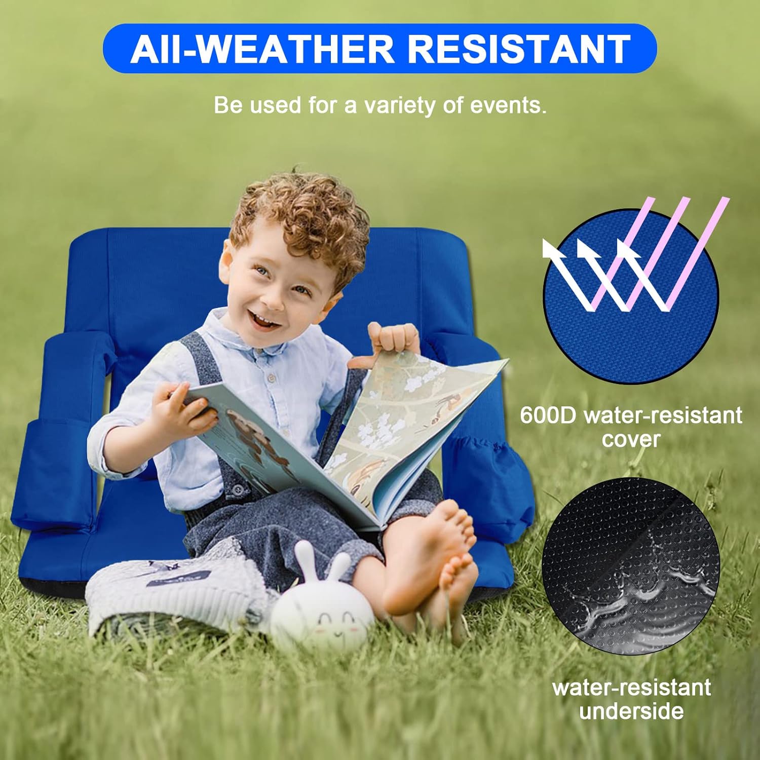 Bleacher Seat 24” Wide for Bleachers,Folding Stadium Chair Lightweight with Back Support,Thick Padding,Anchor Straps and 4 Pockets,Waterproof&Durable,Ideal for Sport Events,Camping