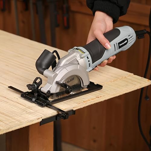 Miniatura 9 de Mini sierra circular de 710 W, sierra compacta con cable de 5200 RPM y 6 amperios con TCT 24T de 4-12 pulgadas y hoja HSS 60T, regla guía paralela,