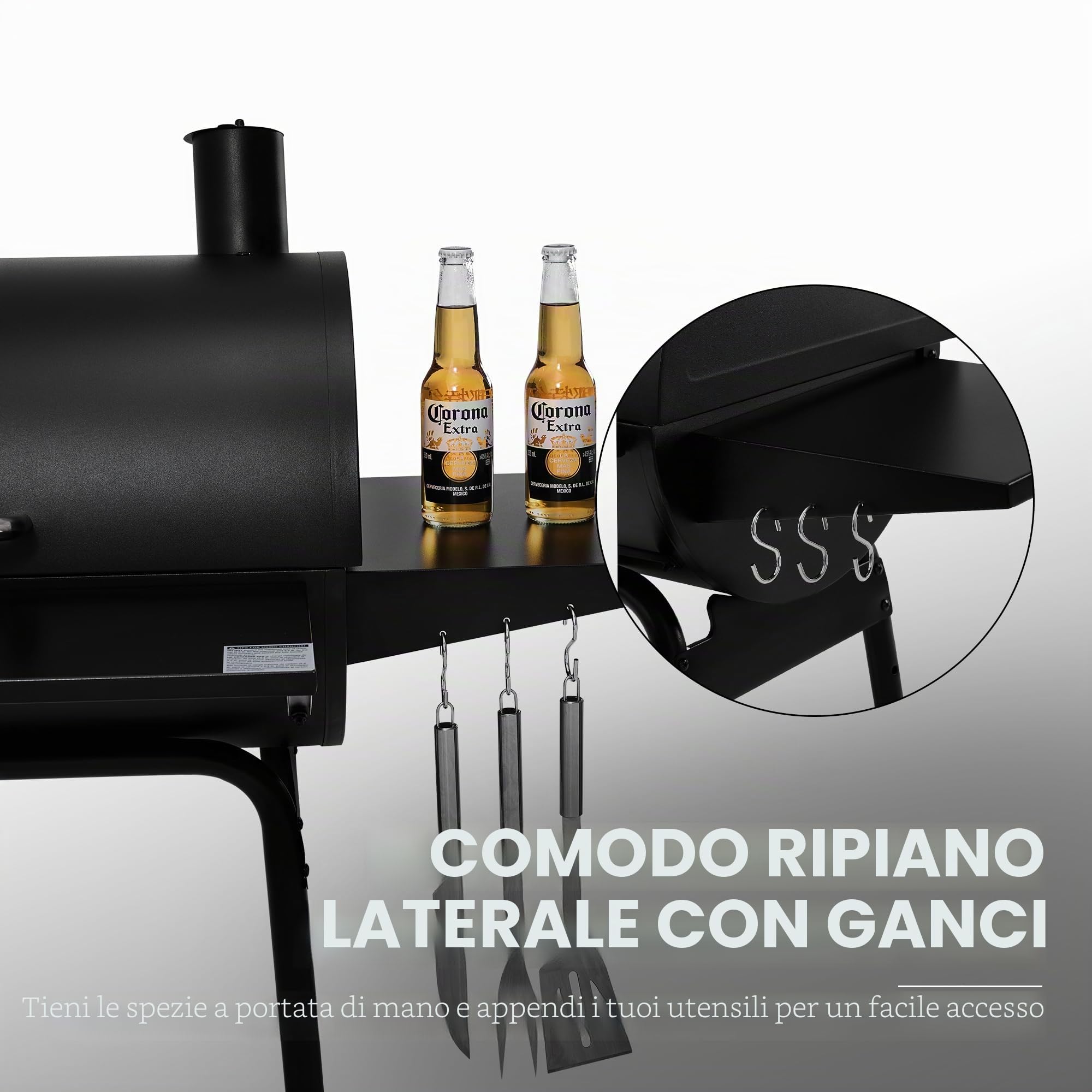 Royal Gourmet BBQ - Barbecue a carbonella e affumicatore offset | superficie quadrata 800 pollici, per campeggio | nero, modello CC1830S