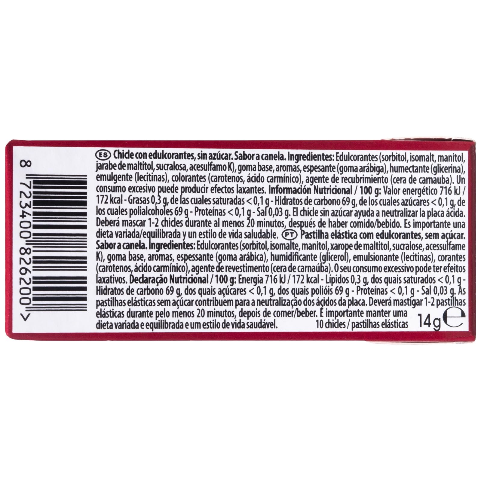 iChuches Trident Chicle Sin Azúcar Sabor Canela Pack 24 Unidades Larga Duración Sin Calorías