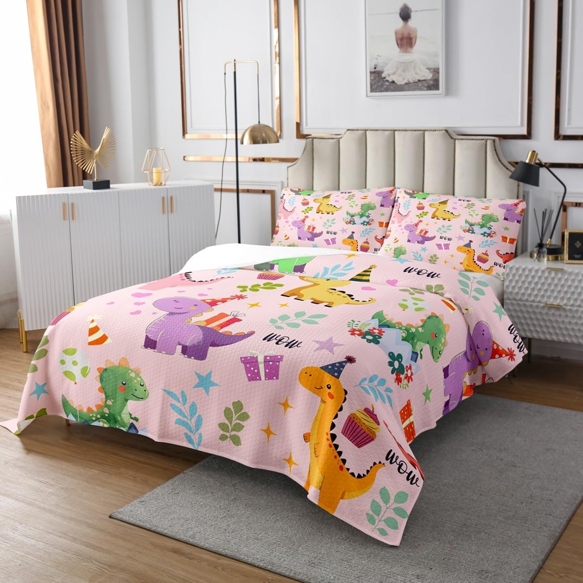 Erosebridal Little Cat Quilt Set Galaxy Bedspread Set Queen,Universe Stars Coverlet Set Cosmic Starry Sky Quilted,Cute Animals Kitten Room Decor