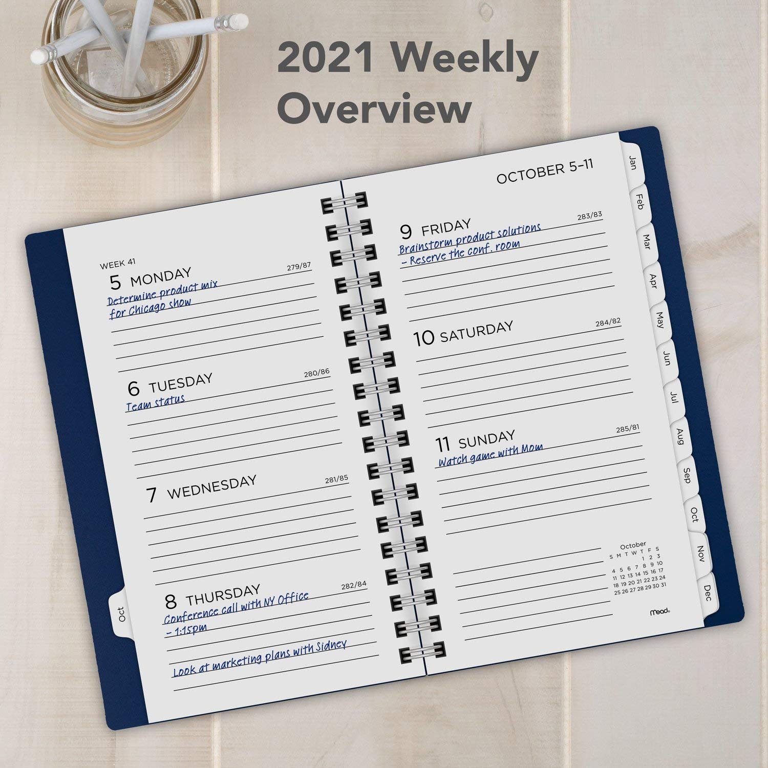 2021 Taschenkalender von Mead, Wochen- und Monatsplaner, 8,9 x 15,2 cm, Taschengröße, Spiralbindung, große Pläne, Marineblau (CRW3302021)