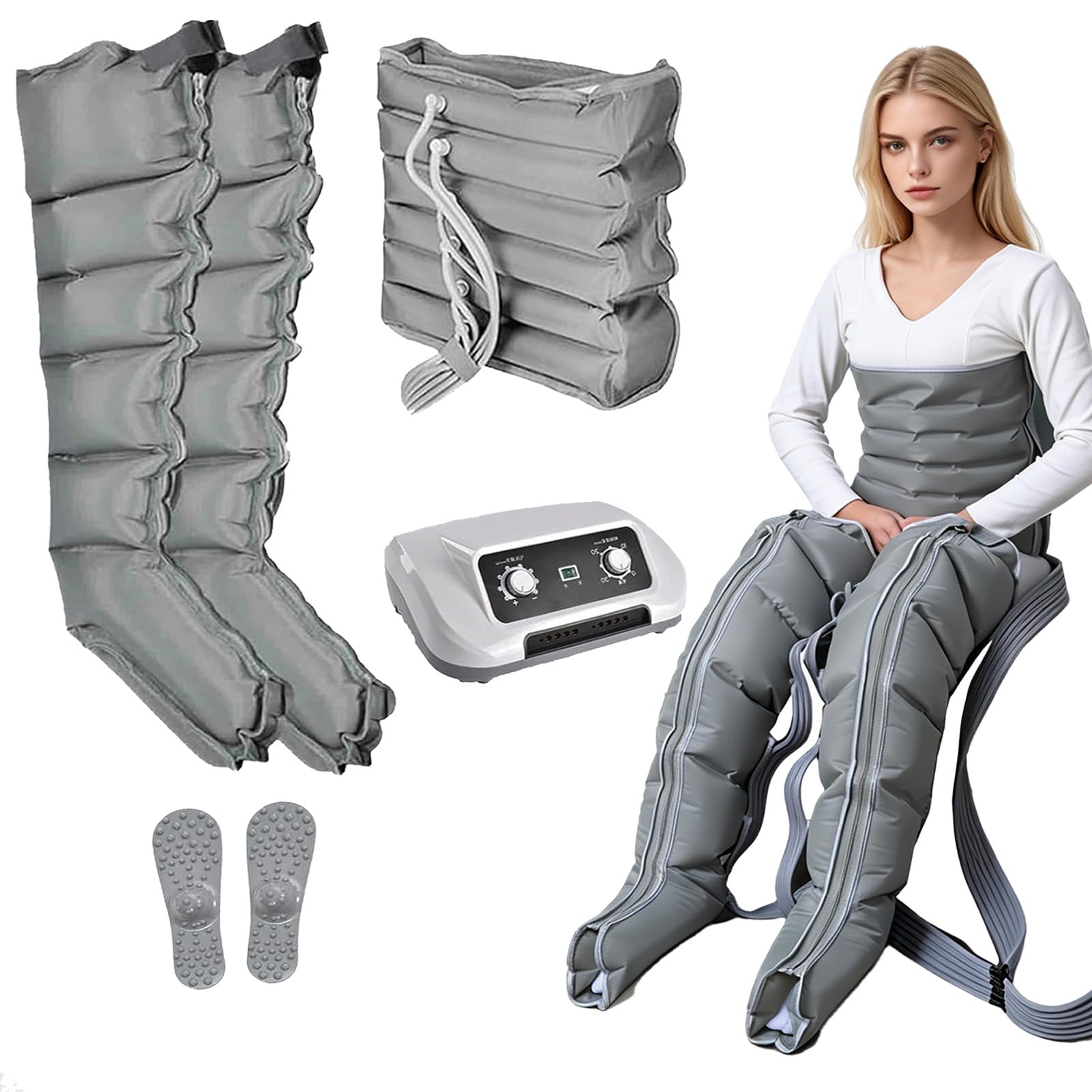 Kompresyjne Buty Do Masażu Nóg, 6-Komorowy System Kompresji Powietrznej, Zastosowanie Na Całe Ciało – Nogi, Stopy i Ramiona, Ciśnienie 0–240 Mmhg, 30-Minutowy Timer, Masażer Poprawiający Krążenie