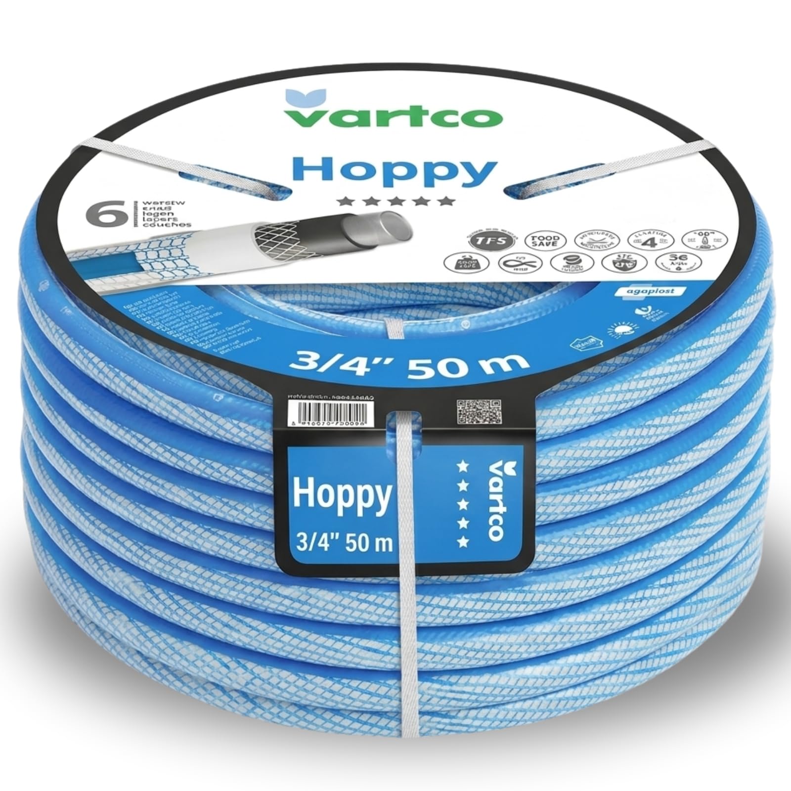 3/4 Zoll 50m Premium Gartenschlauch mit Anschlusssatz – 6-lagig TFS Anti-Knick-System flexibel & robust hoher Durchfluss UV-beständig algenresistent -25°C bis +60°C