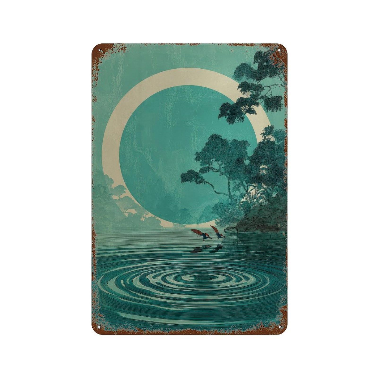 xiaoxiaoshen Serene Lake Landscape. Japanese Ukiyo Wall Decor Art Metal Tin Poster Modern Home Decor Art Home Bar Shop Decorations Vintage Sign 30x20cm