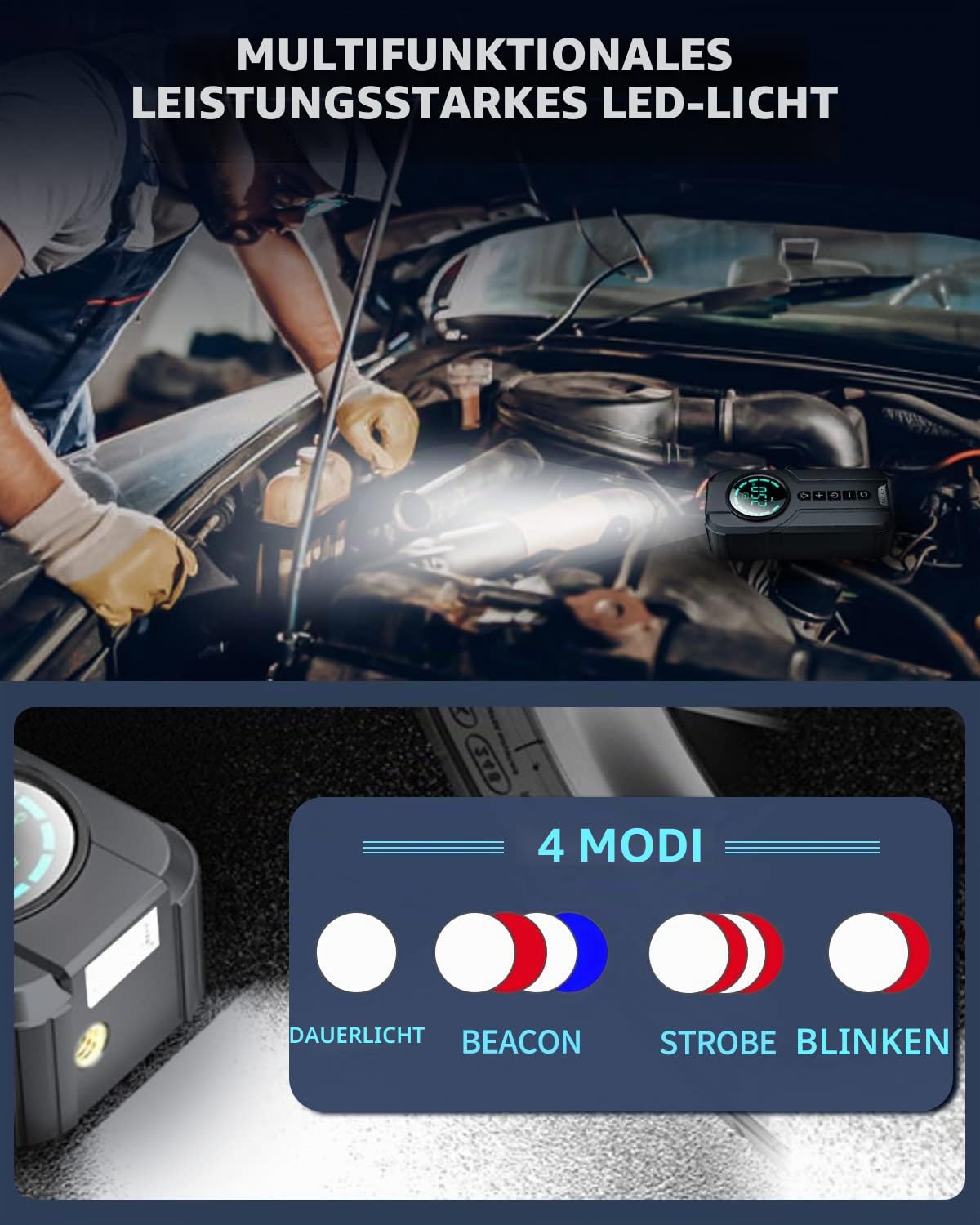 VICKSONGS Elektrische Fahrradpumpe, 7200mAh Elektrische Luftpumpe Fahrrad Kompressor, 180PSI Fahrradpumpe Elektrisch Wiederaufladbar für Auto Fahrrad Motorrad Basketball