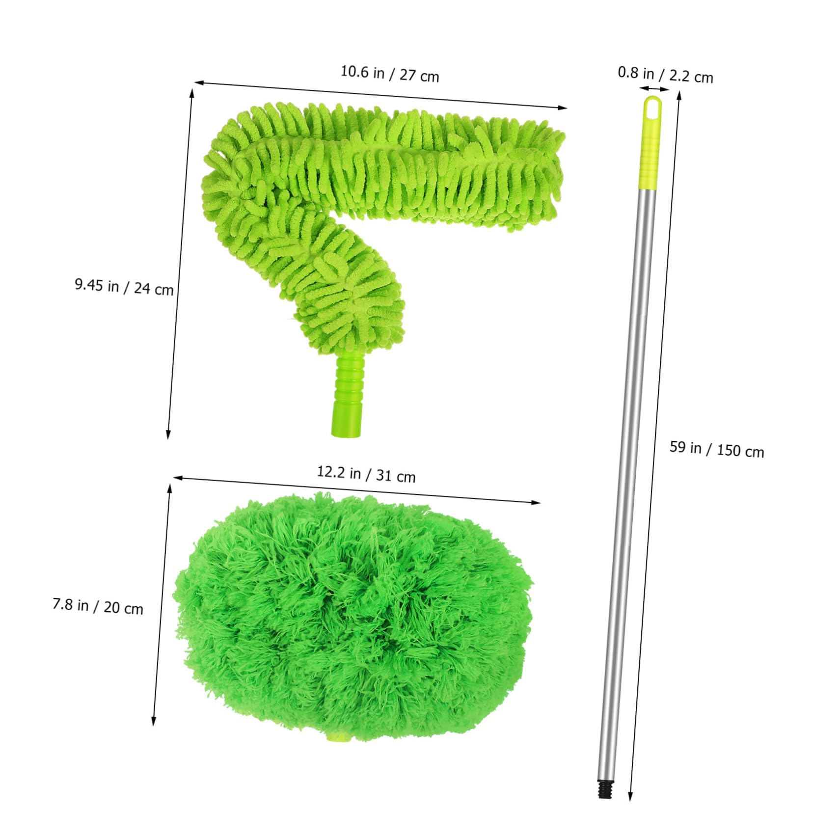 Plumero Extensible para Ventilador de Techo, Mango Largo de Aluminio | Cabezal Desmontable, Limpieza de Alta Eficiencia, 1 Juego Verde para Muebles y Ventanas