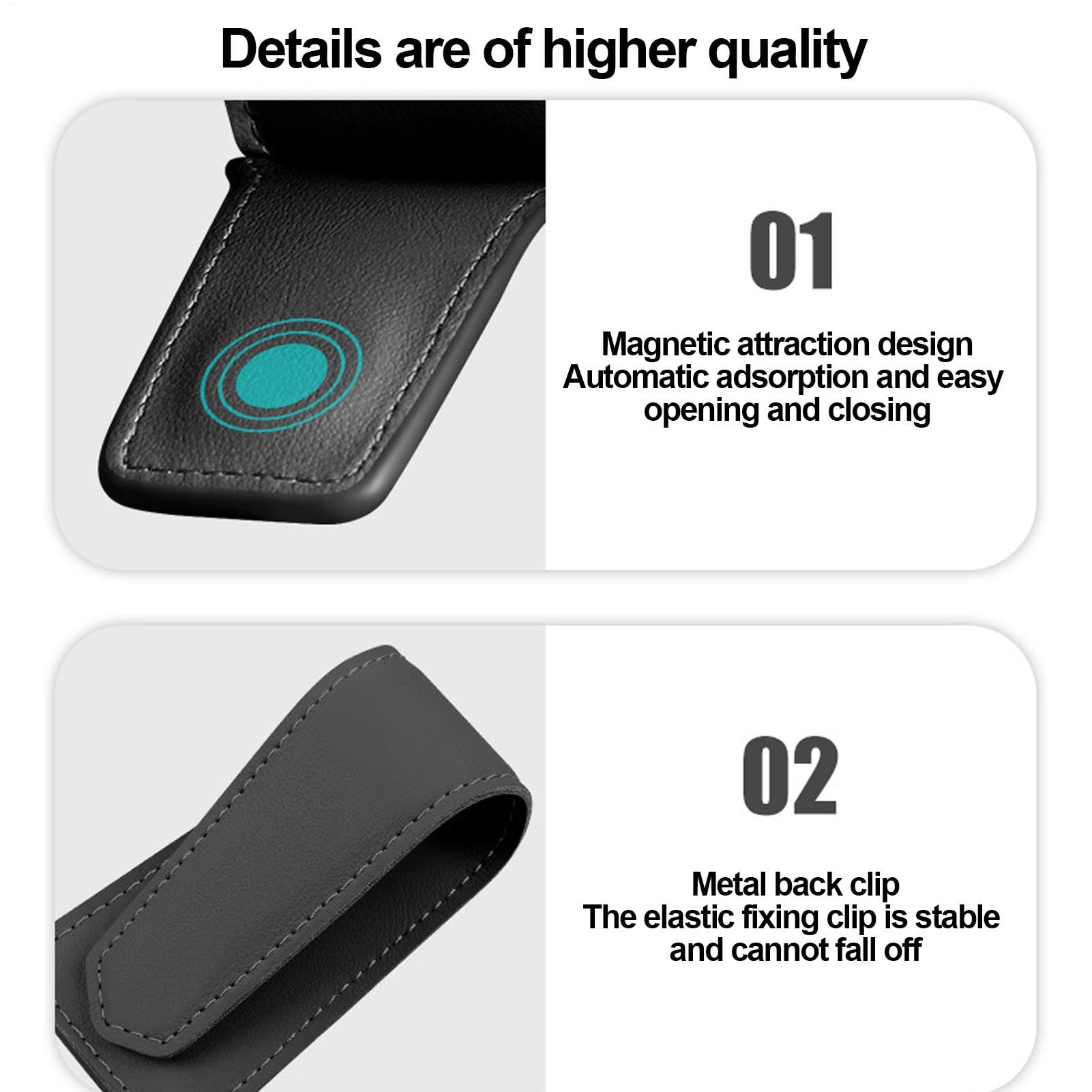 Car Glasses Holder, Leather Visor Clip Organizer, 8.5x4.8x2.7cm, Multifunctional Card Storage Rack, Sunglasses Ticket Holder, Compact Storage for Pens, Bills, Small Items