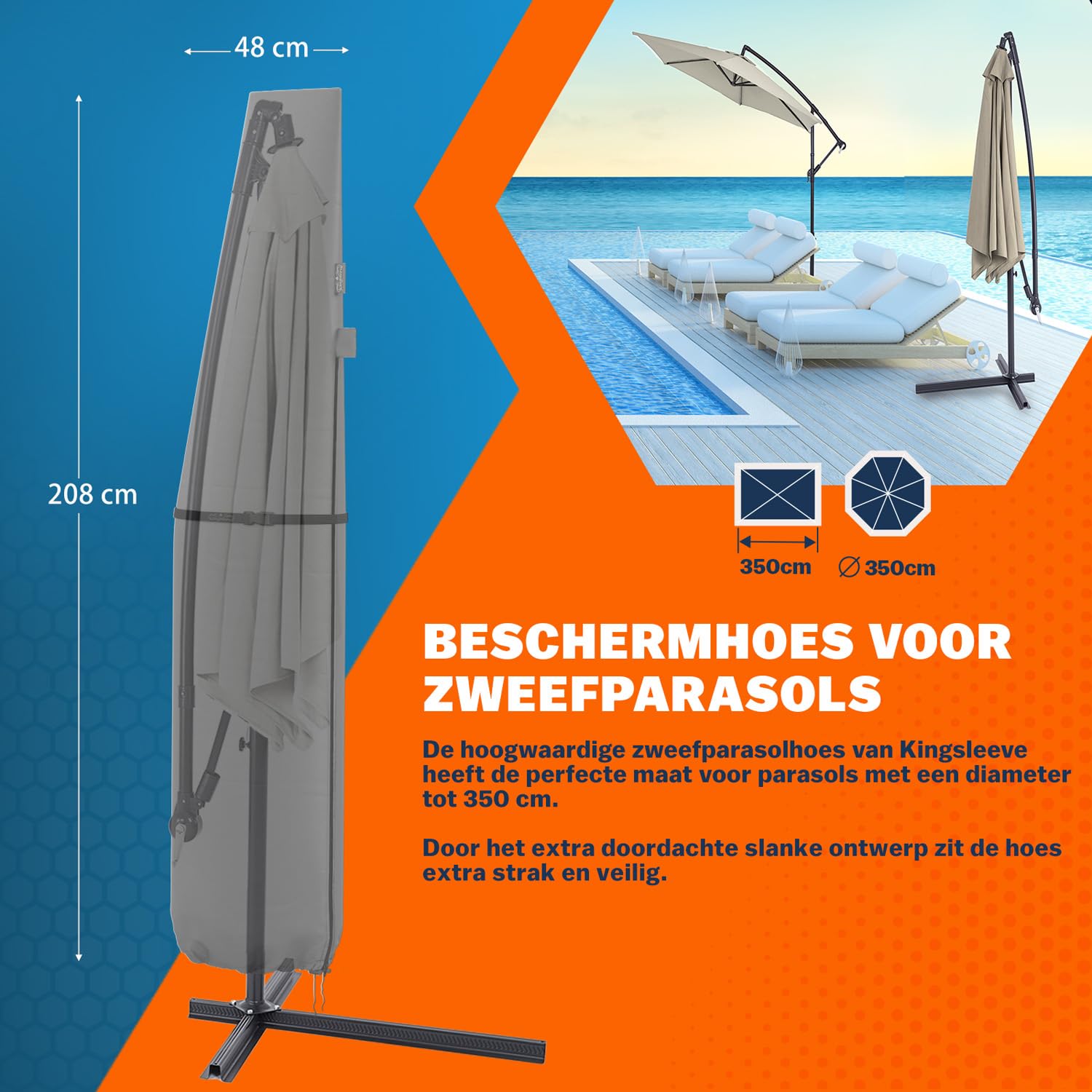 Speedwellstar Parasol beschermhoes, Zonnescherm afdekking banaan vrijdragend waterdicht 3m, voor zweefparasol, weerbestendig, uv-bestendig, winddicht
