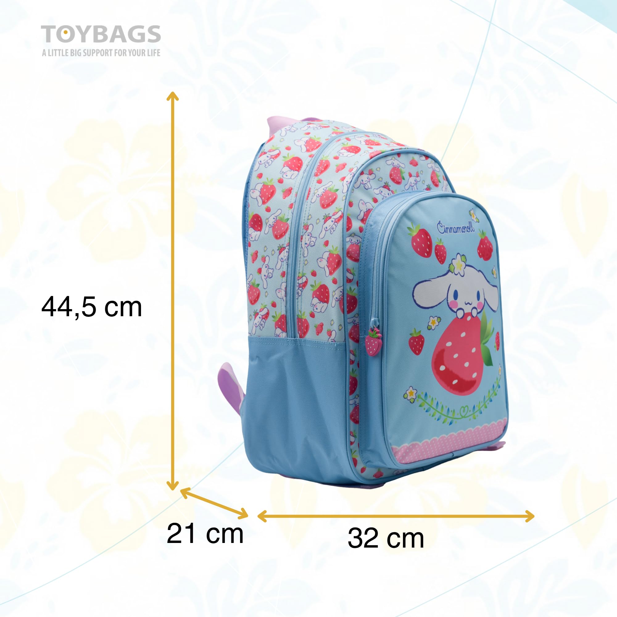 TOYBAGS Mochila Escolar Cinnamoroll -DOBLE COMPARTIMENTO-Compartimento portalaptop + CARRO NEGRO PROTECCION LATERAL Y STOPER FRONTAL 4 ruedas giratorias - 44 X 30 X 20 CM