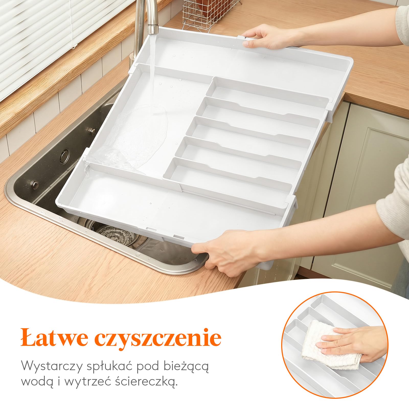 Lifewit Pojemnik na sztućce do szuflad, 5-8 przegródek, dwukierunkowy, regulowany, organizer z tworzywa sztucznego, organizer kuchenny, szerokość od 30,5 do 52 cm, wkład na sztućce na łyżki i widelce