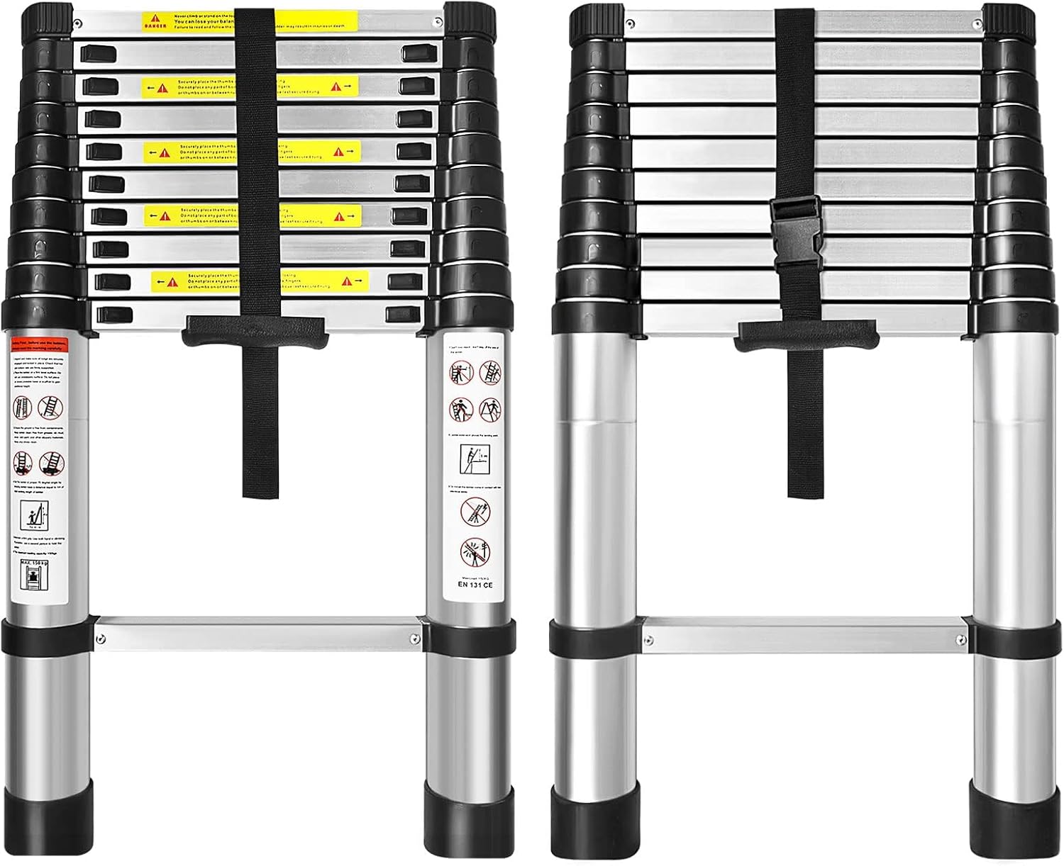 WFLNHB 10.5 FT Telescoping Ladder One Button Retraction Aluminum Extension Ladder Collapsible Suitable for Outdoor or Indoor