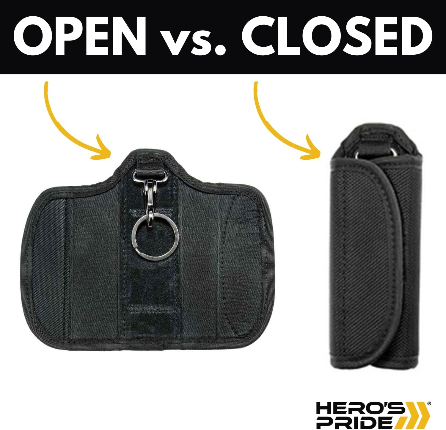 Hero's Pride Ballistic Silent Key Holder, Nylon Duty Belt Key Keeper, Utility Clip-On for Law Enforcement, Patrol Belt Key Ring, Easy Install on Duty Gear, Secure Hook and Loop Closure, Black