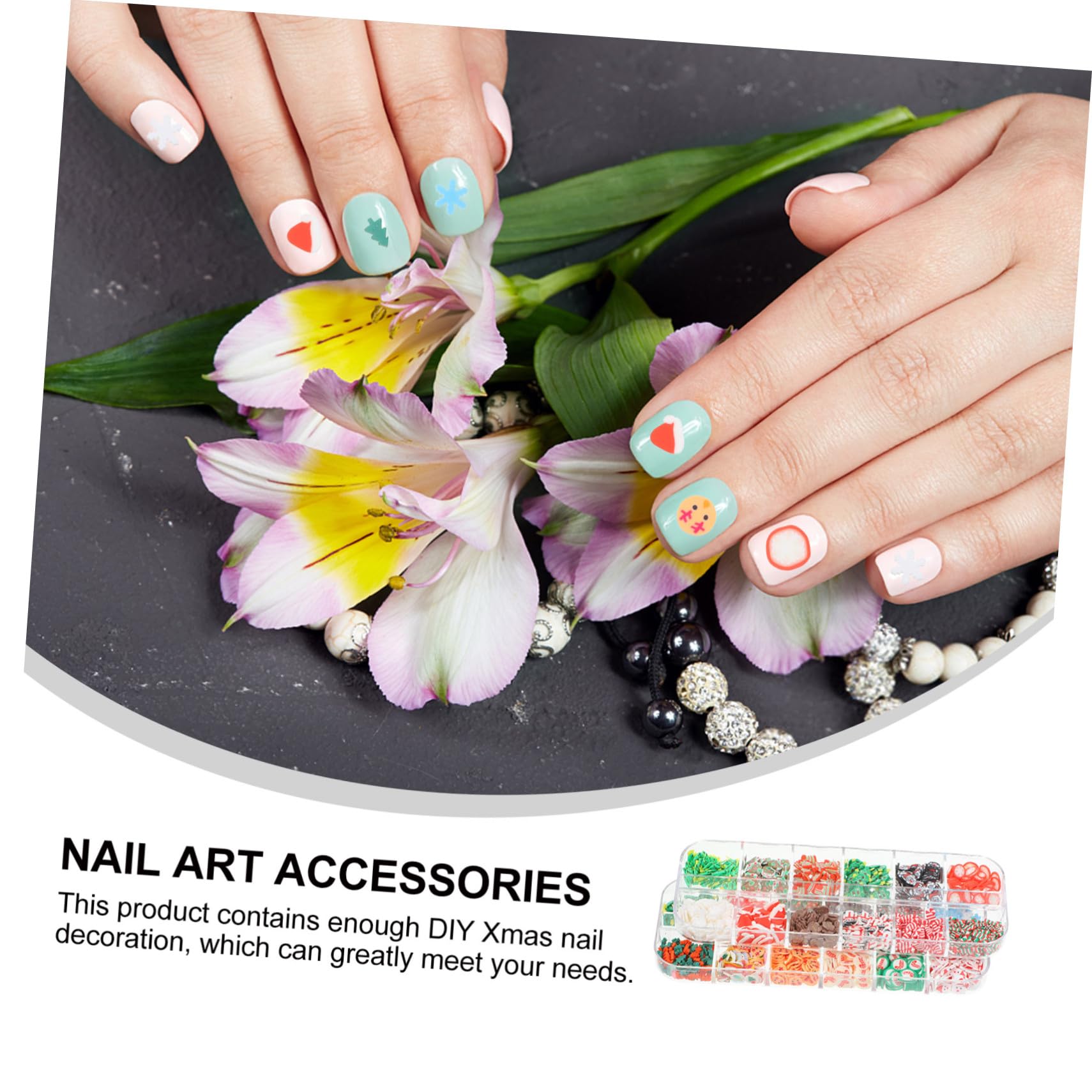 2 Boîtes Boîtes Décorations Ongles Pâte Polymère de Noël Accessoires DIY Compartiments Décoration Ongles Festive Hivernale