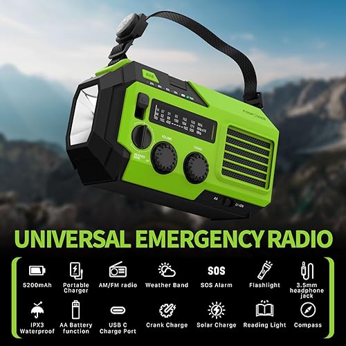 Miniatura 7 de FosPower NOAA Radio meteorológica de emergencia A6 19240mWh, banco de energía portátil, AM/FM, USB/solar/carga de manivela, funciona