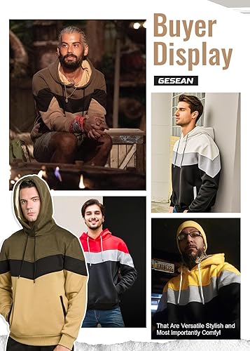 Miniatura 7 de Gesean Sudadera, suéter novedoso con capucha, de manga larga, diseño de bloque de color, forro polar, estilo informal, con bolsillo, para hombre