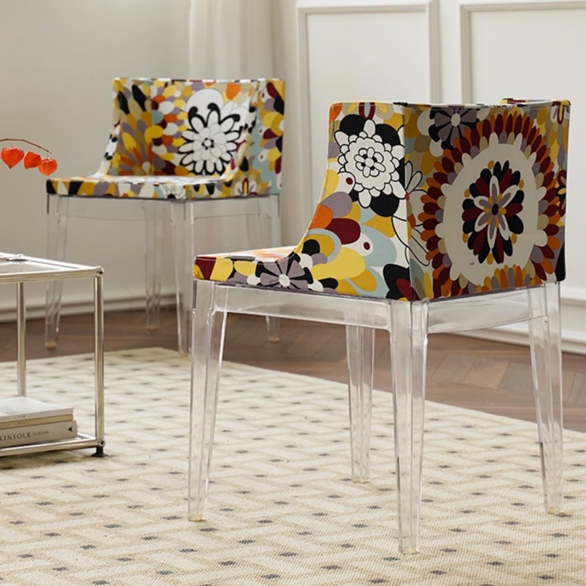 Amazon｜【Russel】クリア 透明 チェア イス 椅子 花柄 フラワー 北欧