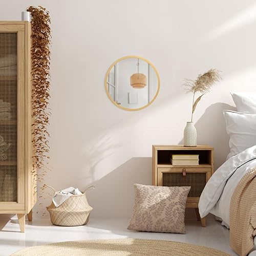 Miniatura 200 de JJUUYOU Espejo circular de pared redondo para baño, espejo de tocador gris, pequeño círculo decorativo para pared, marco de madera, espejo