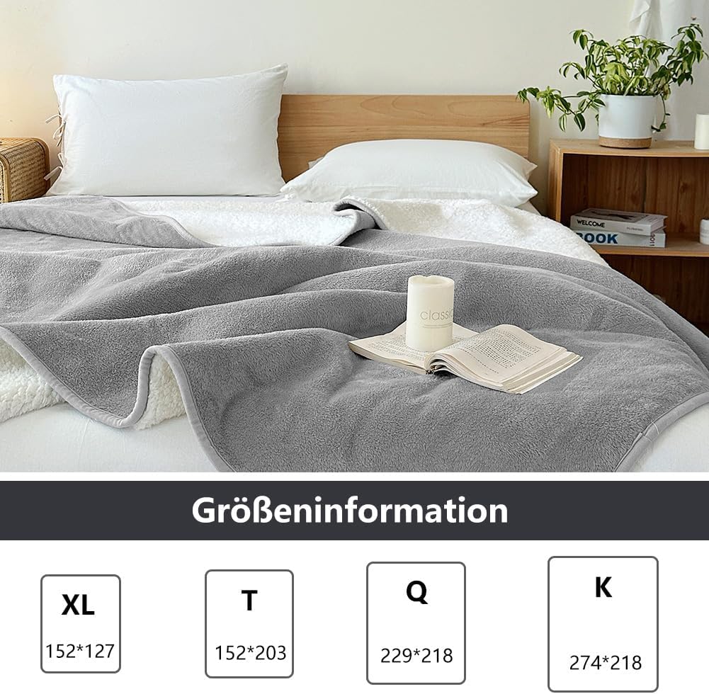 NSNLGSGC wasserdichte Decke 229x218cm, Liebesdecke für Paare, Verliebte, Erwachsene und Kinder, wasserdichte Decke aus Flanell-Sherpa, flüssig bis 1500g, grau
