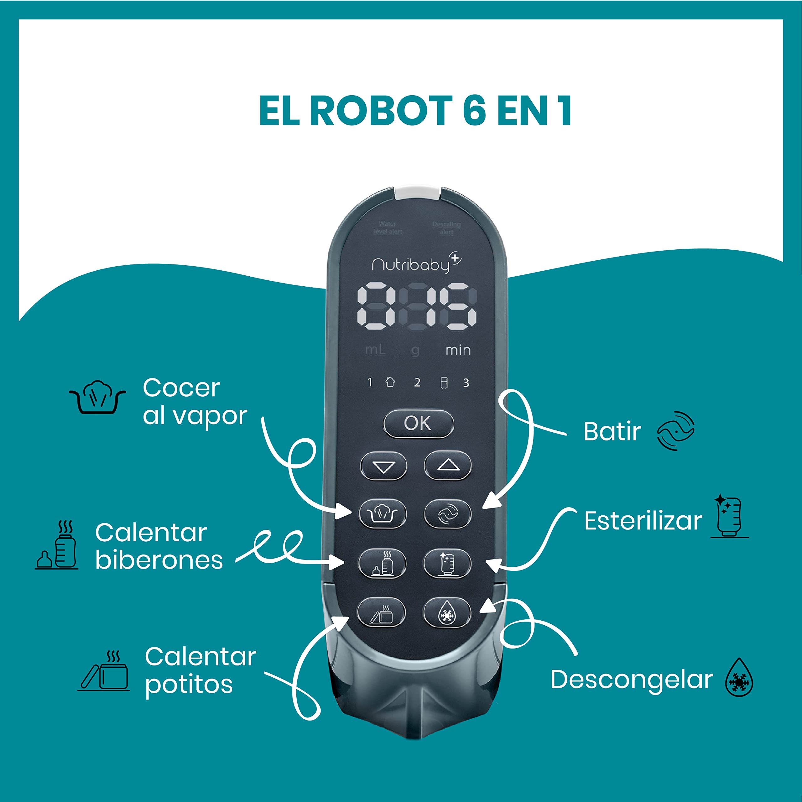 Babymoov Nutribaby(+), Robot Multifunción 6 en 1, Vaporera, Batidora, Gran Capacidad para el Bebé, Óptimo para la Cocina por Lotes, Blanco