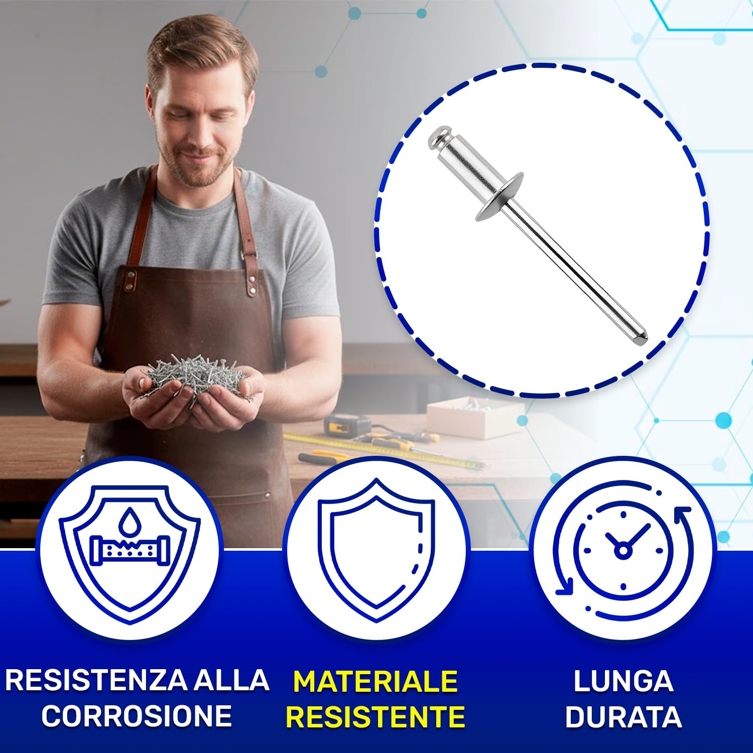 Set 100 Pezzi Rivetti Alluminio Ø 4,8x10 mm - Foro per Montaggio dei Rivetti Ø 5 mm Campo Serraggio 4,5-6,5 mm - Realizzati in Alluminio e Acciaio - MONTERAL