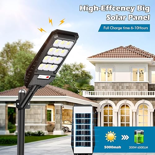 Miniatura 2 de VUAA Paquete de 4 farolas solares impermeables para exteriores, 6500 K, 6000 lúmenes, luz LED de calle del atardecer al amanecer, luces solares con