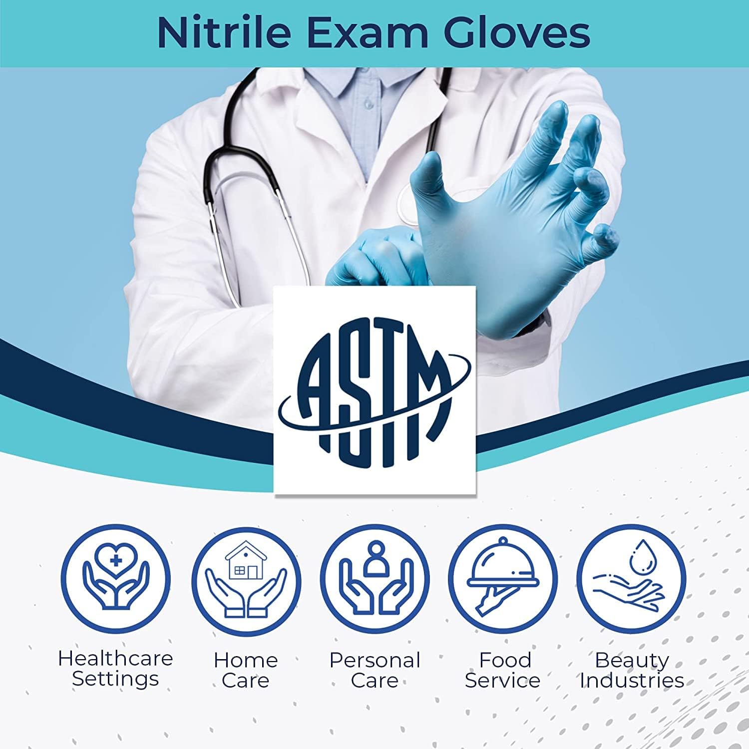 Concentric Nitrile Exam Gloves -Powder Free, Latex Free & Disposable for Medical, Lab, Food, Beauty -Synthetic Rubber, 3 Mil