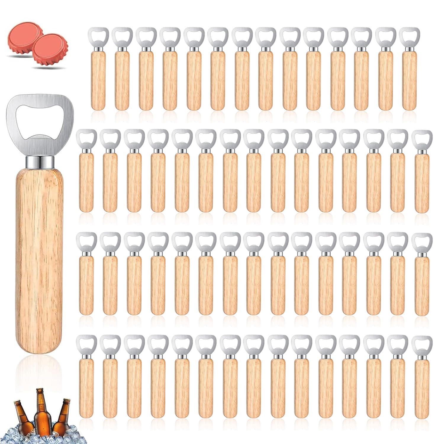 60 Stück Flaschenöffner Holz, Holzgriff Bier Kronkorkenöffner, Tragbare Kapselheber, Personalisierter Bierflaschenöffner mit Holzgriff für Zuhause, Küche, Bar