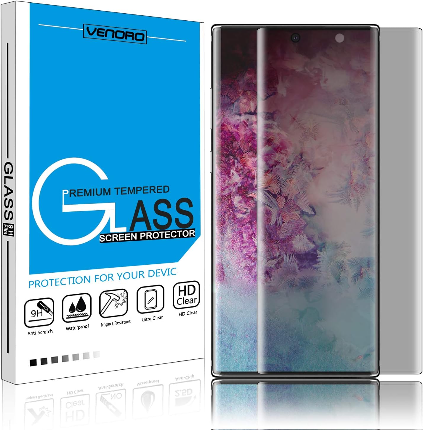[1 Pack] Galaxy Note 10 Plus Screen Protector, Venoro 9H Bubble Free Privacy Anti-Spy Full Screen Tempered Glass for Samsung Galaxy Note 10 Pro/Galaxy Note 10 Plus/Galaxy Note 10+ 5G 6.75 inch