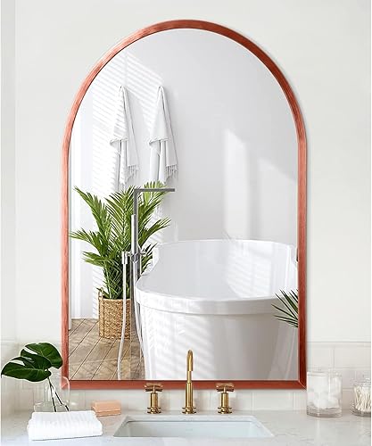 Miniatura 237 de Espejo de pared arqueado negro con marco de aleación de aluminio, espejo de baño de metal cepillado, espejo montado en la pared para sala de estar