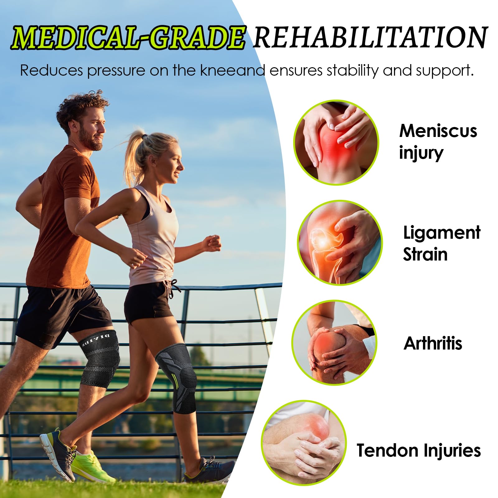 Genouillère Genou de Maintien avec Compression Élastique, Attelle Genou Sport pour Ménisque et Ligaments (XL)