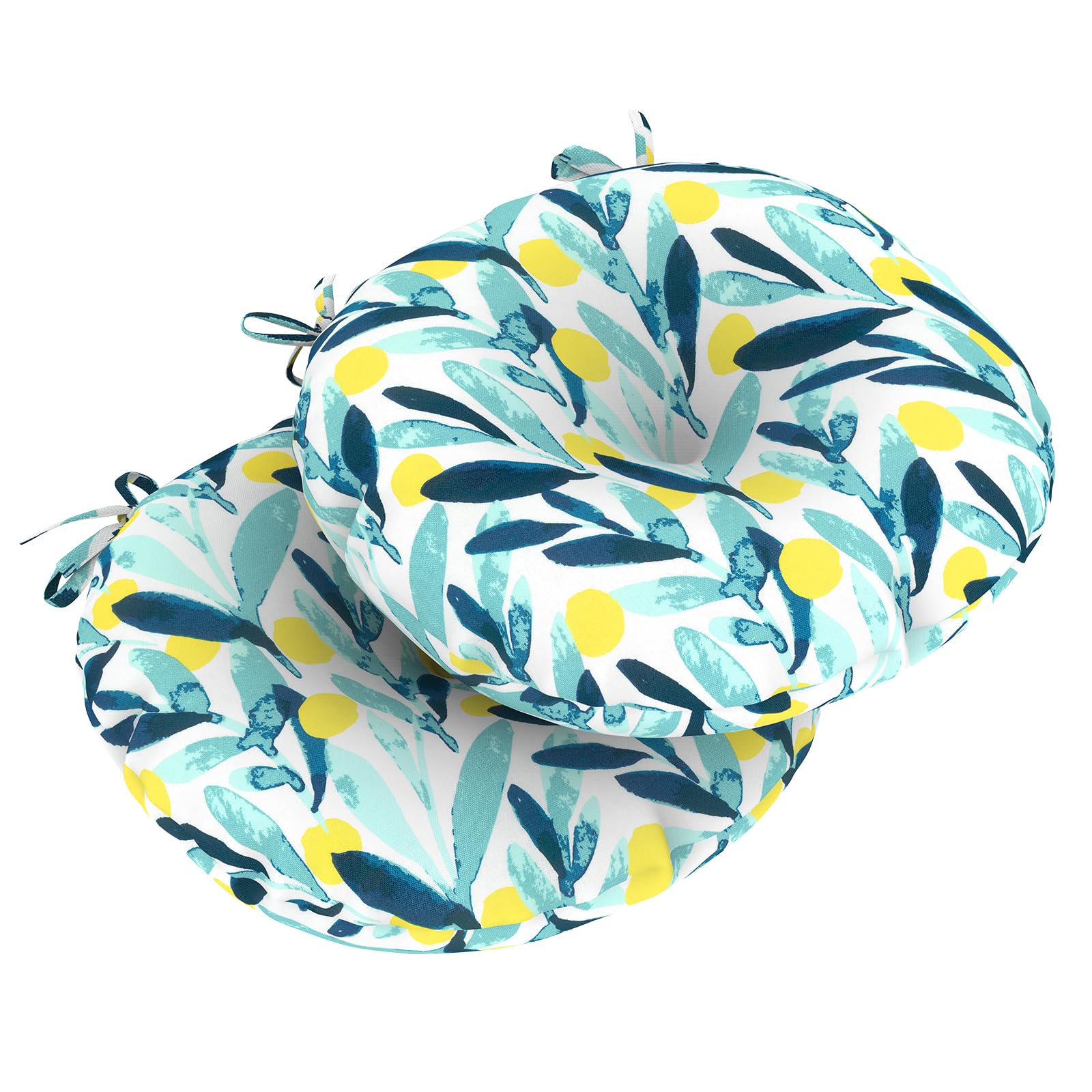 LVTXIII Set Of 2 Outdoor Bistro Seat Cushions | 15-Inch Round, All-Weather | Water & Stain Resistant | Blue Leaves Design - View #10